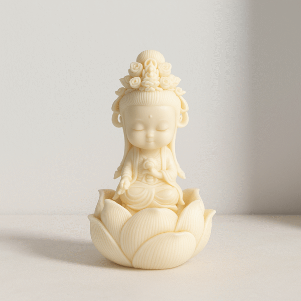 Hand-Carved Baby Guanyin on Lotus (Ivory Edition)