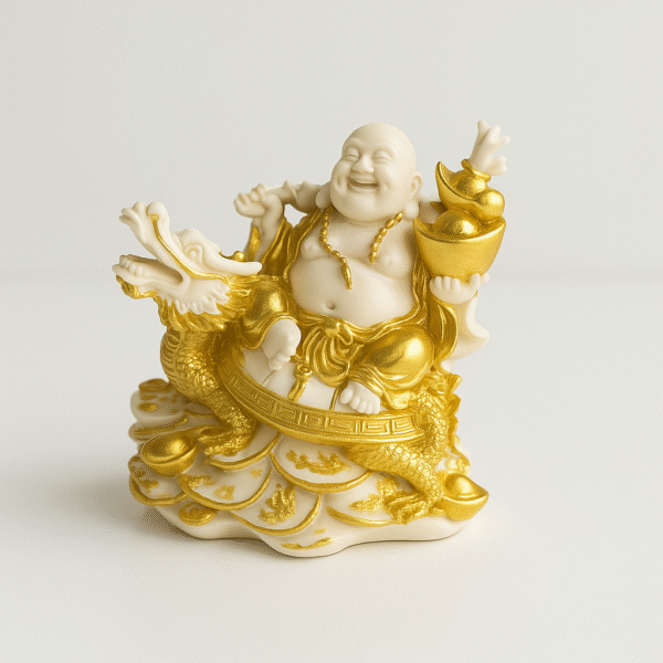Hand-Carved Laughing Buddha on Dragon
