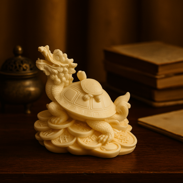 Hand-Carved Dragon Turtle on Ancient Coins (Ivory Edition)