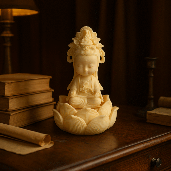 Hand-Carved Baby Guanyin on Lotus (Ivory Edition)