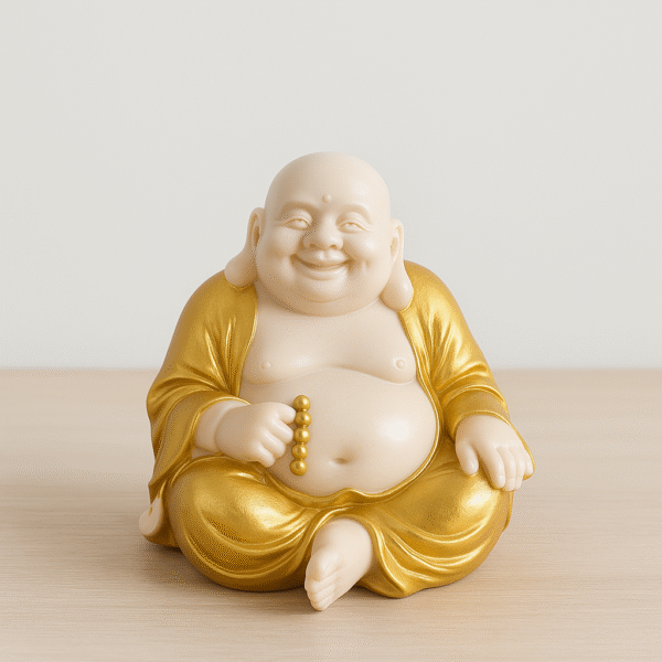 Hand-Carved Laughing Buddha with Prayer Beads