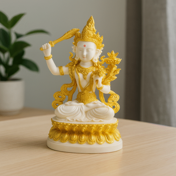 Hand-Carved Manjushri Bodhisattva — Flaming Sword