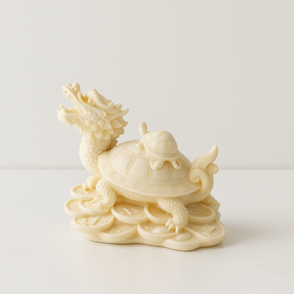 Hand-Carved Dragon Turtle on Ancient Coins (Ivory Edition)
