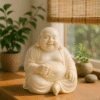 Hand-Carved Laughing Buddha – Ivory Edition (with Prayer Beads)