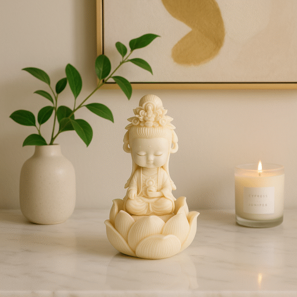 Hand-Carved Baby Guanyin on Lotus (Ivory Edition)
