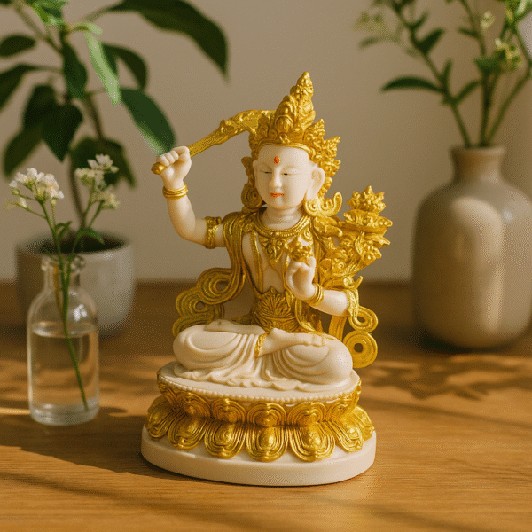 Hand-Carved Manjushri Bodhisattva — Flaming Sword