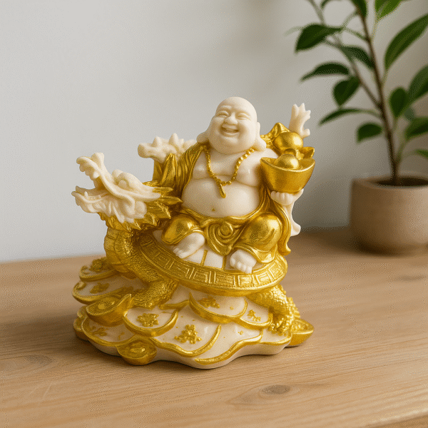 Hand-Carved Laughing Buddha on Dragon