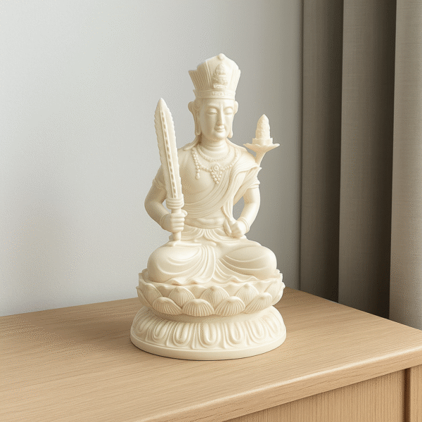 f193ad6f-ad1c-4f82-9ea7-2b047c609abd Hand-Carved Manjushri Bodhisattva – Ivory Edition (Sword & Lotus)